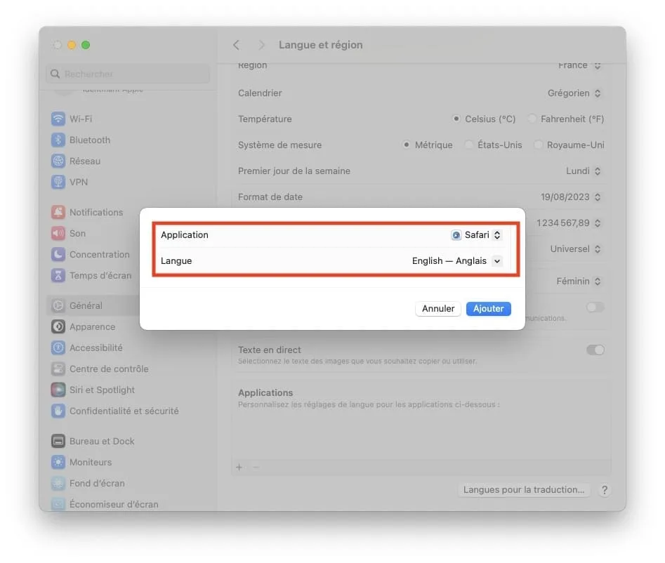 changer langue application specifique macos