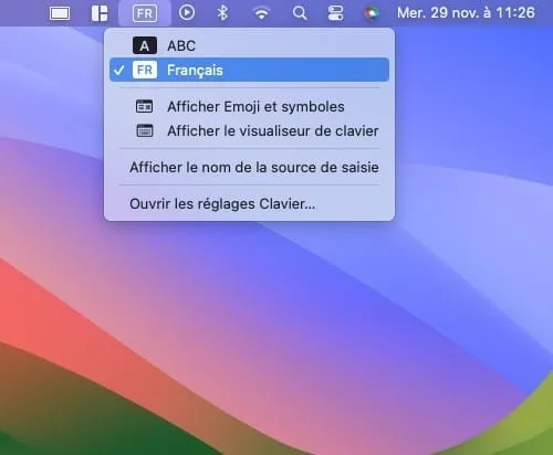 changer langue barre de menus mac