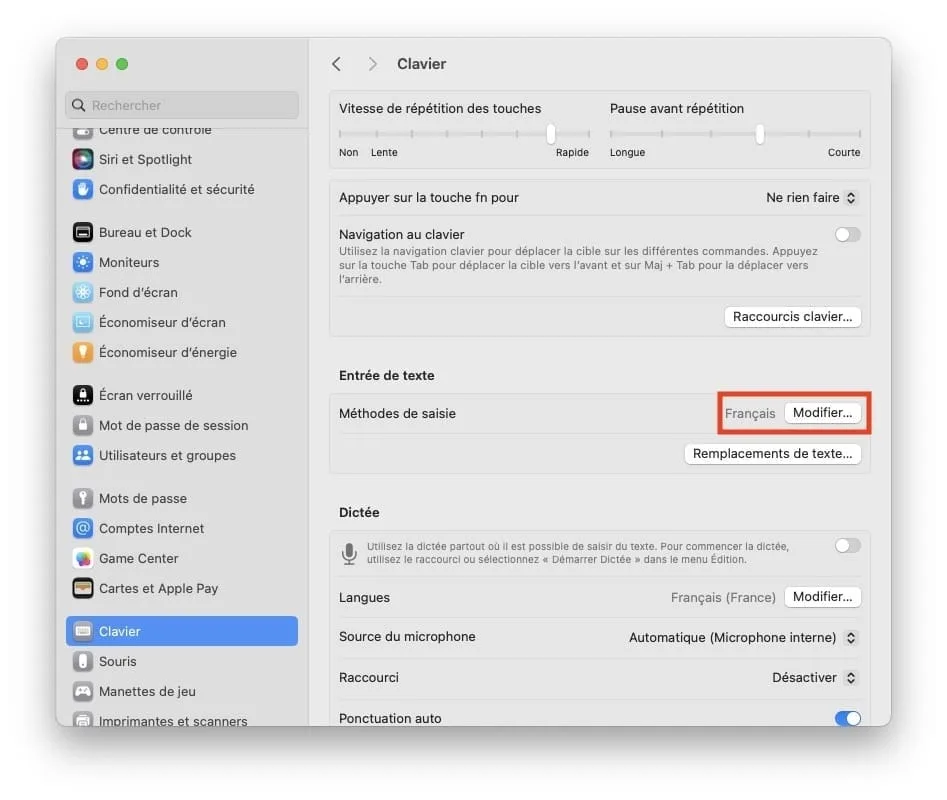 changer langue clavier mac