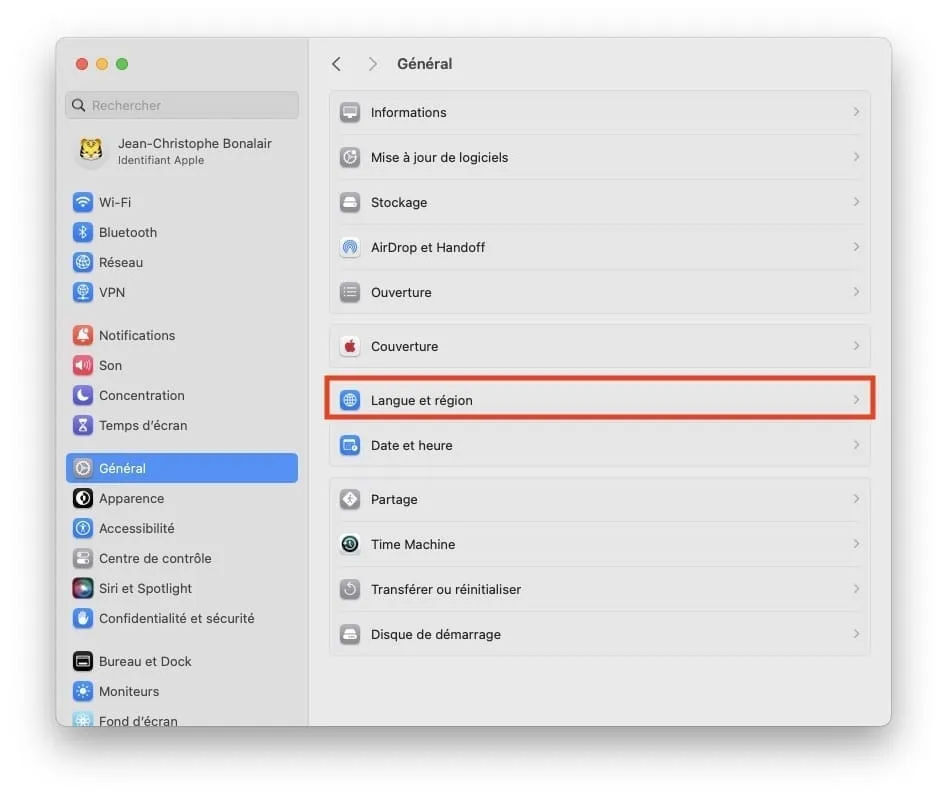 changer langue macos sonoma