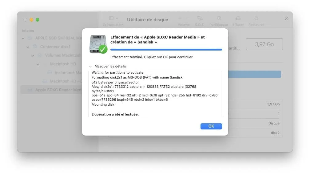 effacer carte sd mac