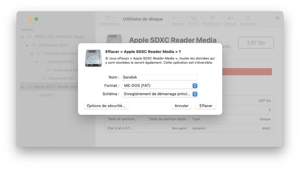 formatage carte sd mac FAT