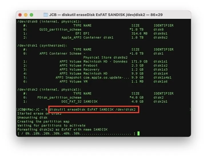 formater carte sd macos avec terminal