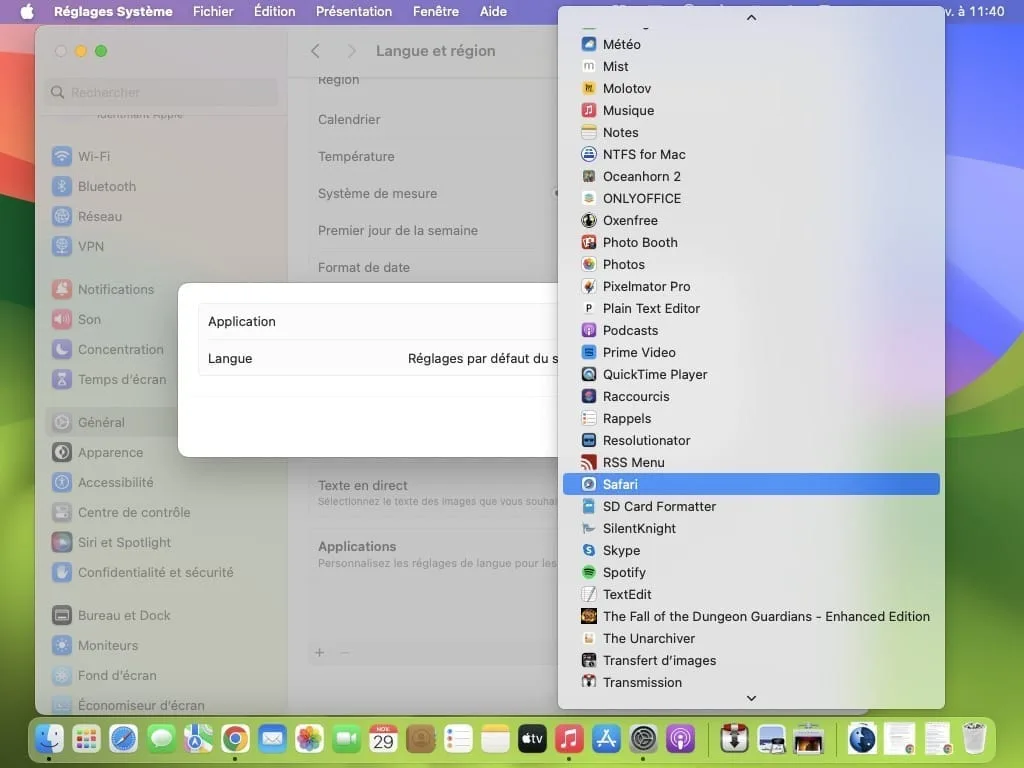 modifier langue Safari mac