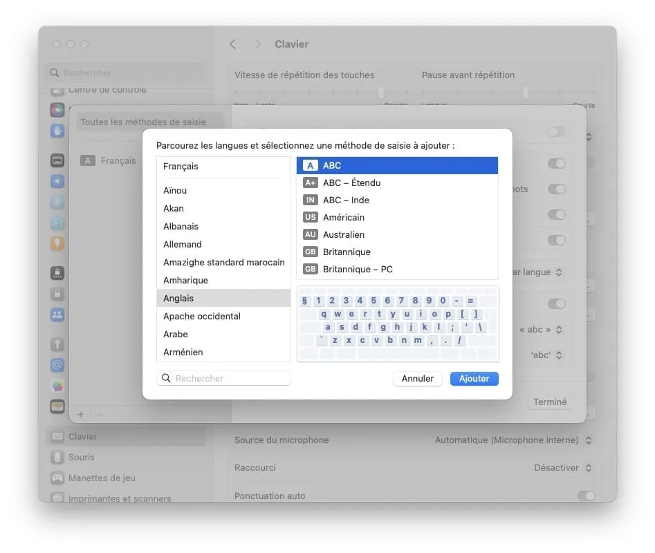 modifier methode de saisie clavier mac
