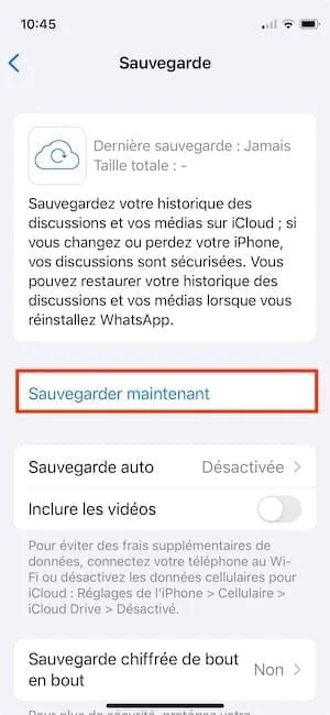 Sauvegarder les discussions WhatsApp sur iPhone (avec ou sans iCloud) 3 sauvegarder historique whatsapp