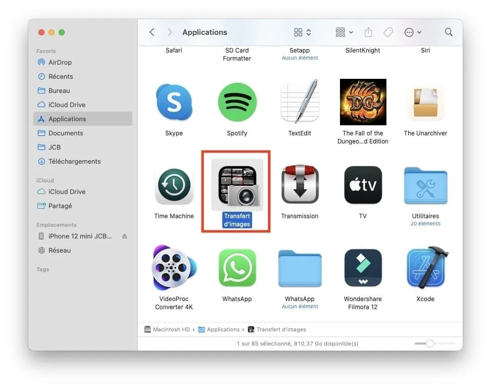 app Transfert dimages macbook