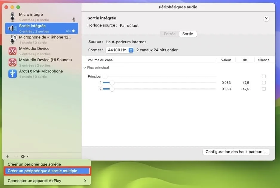 creer un peripherique a sortie multiple sur mac