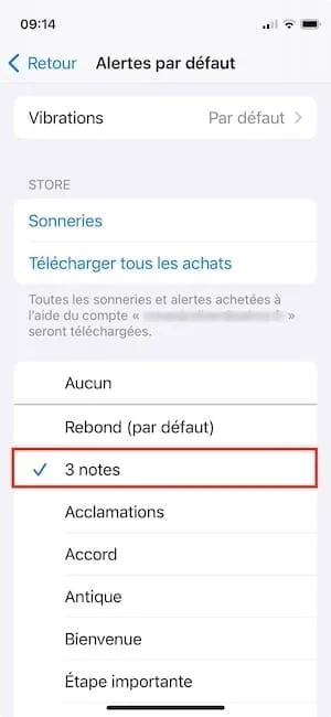 definir son par defaut sur iphone