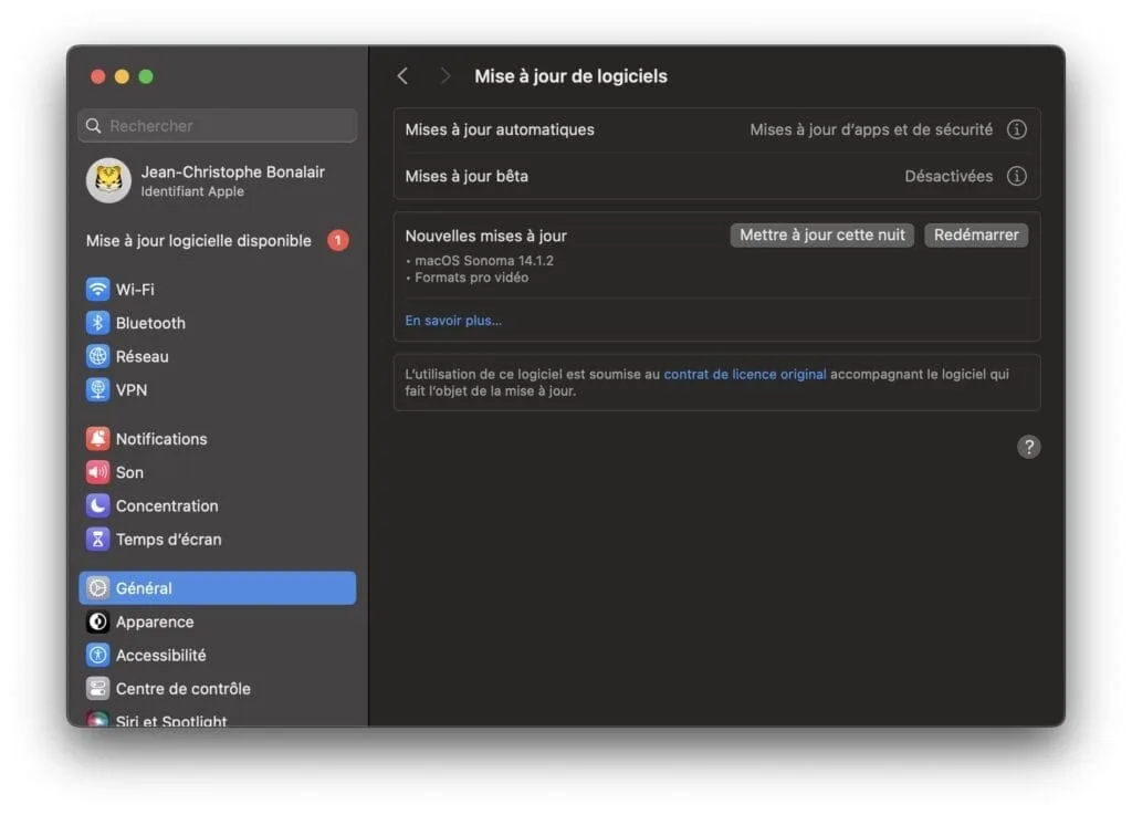 mettre a jour macos sonoma 14.1.2
