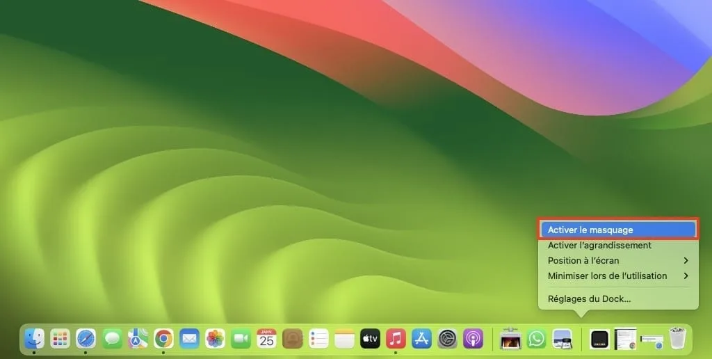 comment activer le masquage du Dock