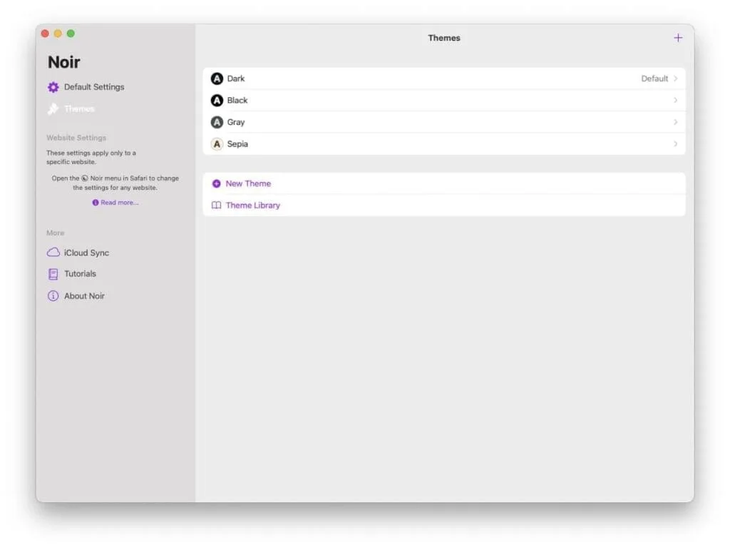 dark mode for safari app Noir