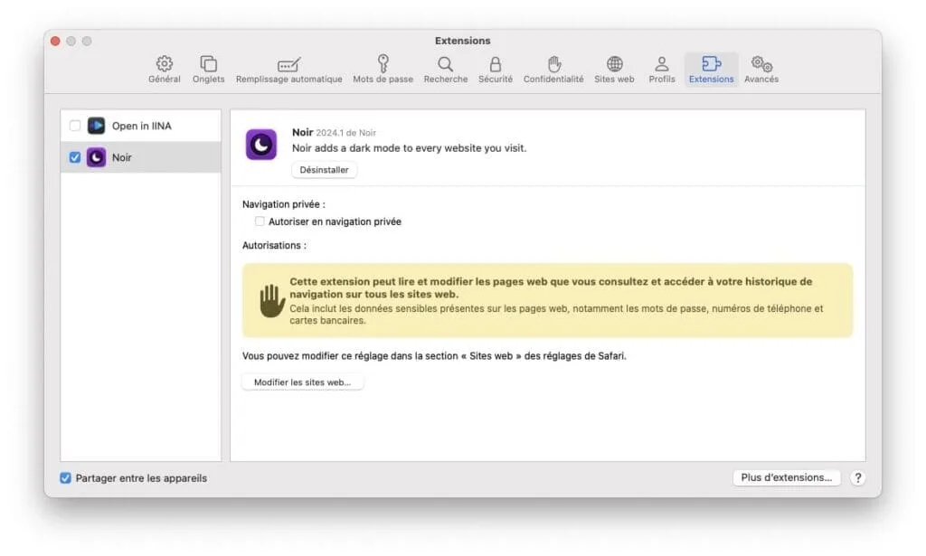 mac safari dark mode extension