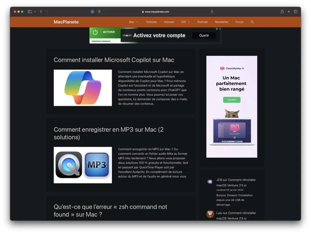 safari dark mode mode sombre