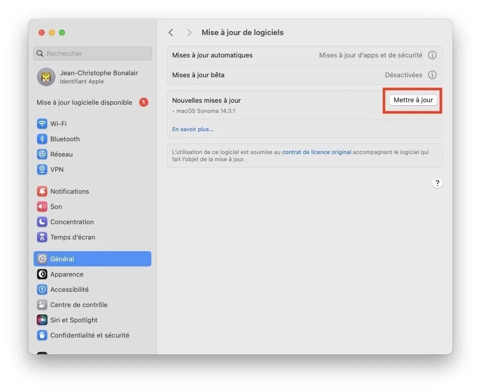 Télécharger macOS Sonoma 14.3.1 en version finale (lien direct) 1 mettre a jour macos sonoma 14.3.1