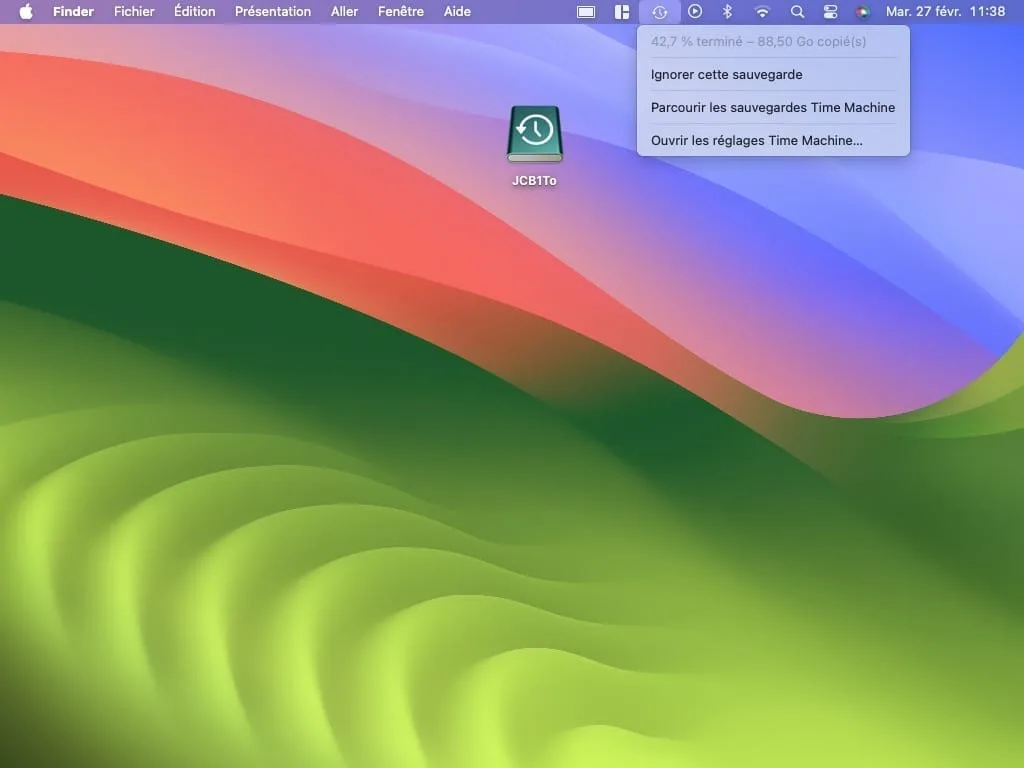 progression time machine barre de menus