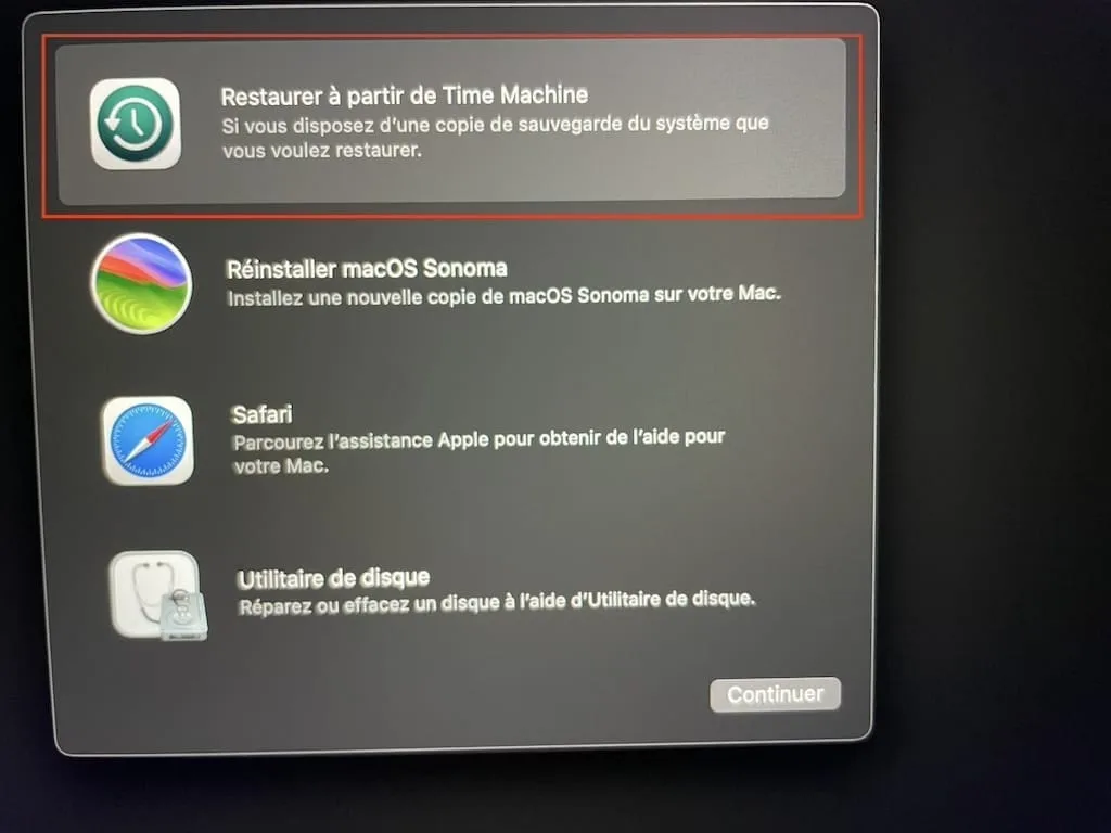 restaurer a partir de time machine