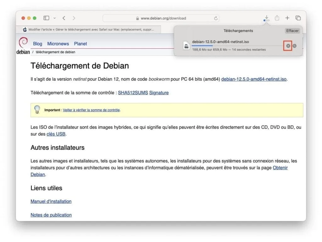 mettre en pause un telechargement avec safari mac