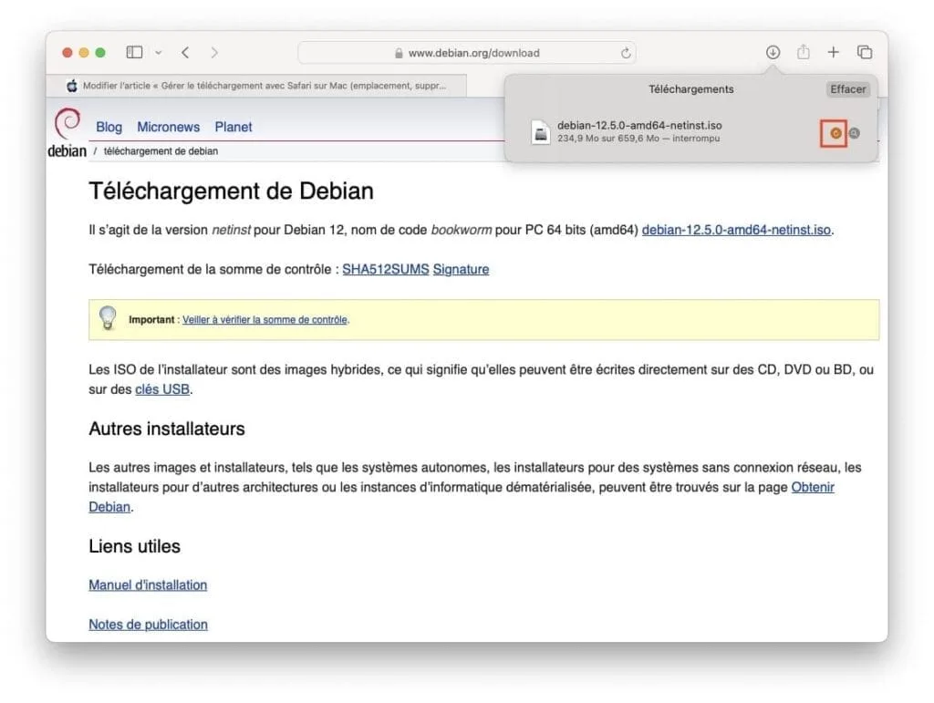 reprendre telechargement avec safari mac