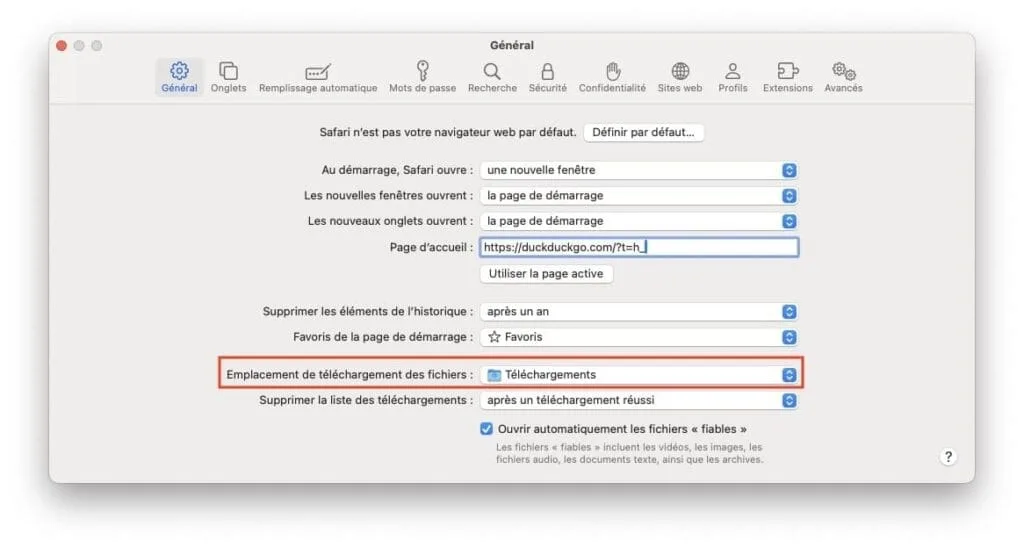 safari dossier telechargement par defaut
