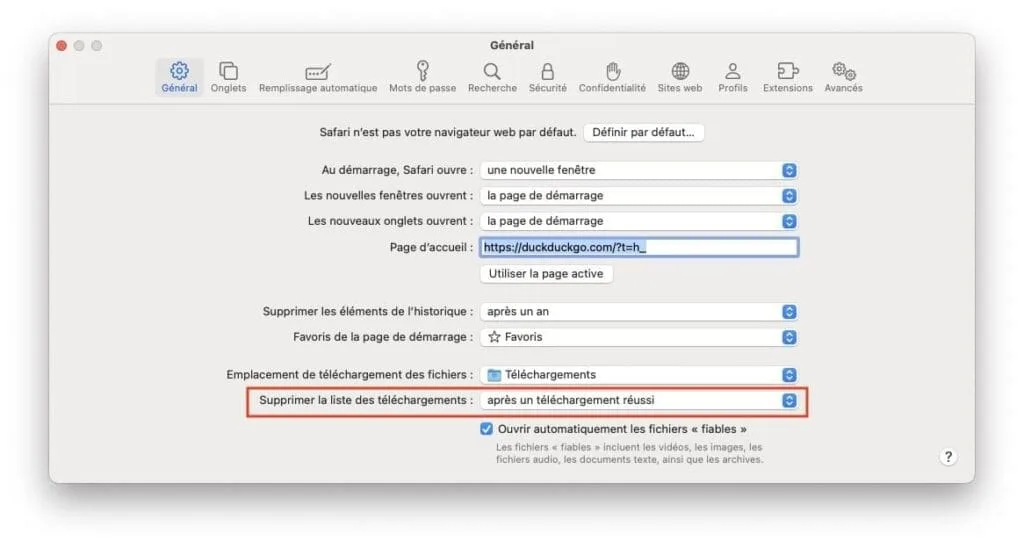 safari mac supprimer fichier apres un telechargement reussi