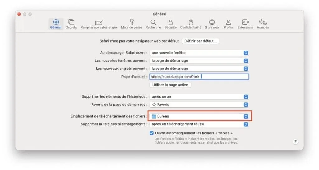 safari telecharger fichier sur Bureau