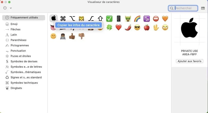 taper caractere special pomme apple