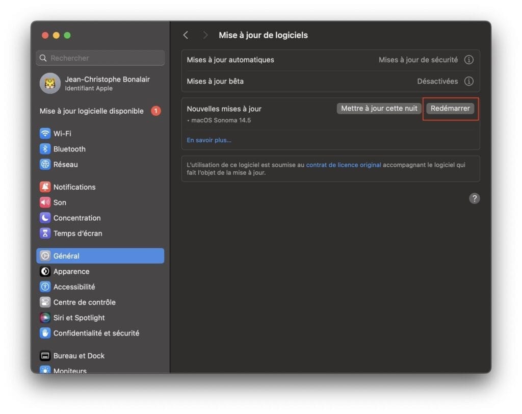 redemarrer macOS 14.5