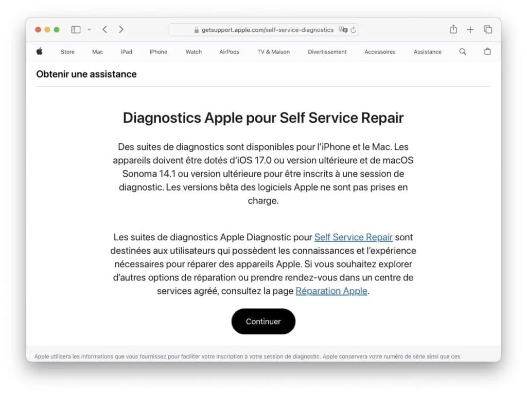 Diagnostics Apple pour Self Service Repair