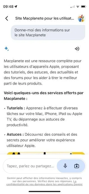 Comment installer Gemini sur iPhone (IA de Google) 6 gemini iphone tapez parlez partagez