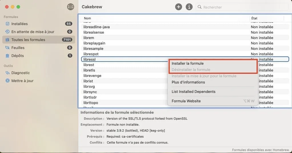 Comment installer Cakebrew sur Mac (interface graphique Homebrew) 2 Cakebrew installer depots