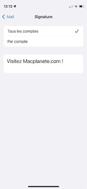 comment changer signature email iphone