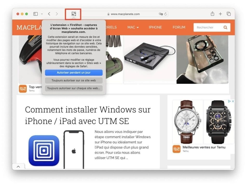 comment faire capture ecran page web complete