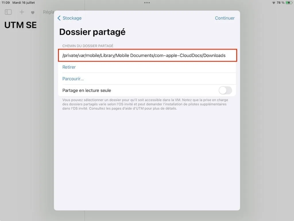 dossier partage utm windows