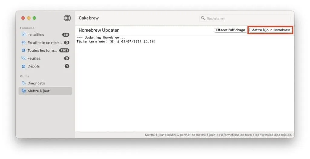 Comment installer Cakebrew sur Mac (interface graphique Homebrew) 4 mettre a jour homebrew avec cakebrew