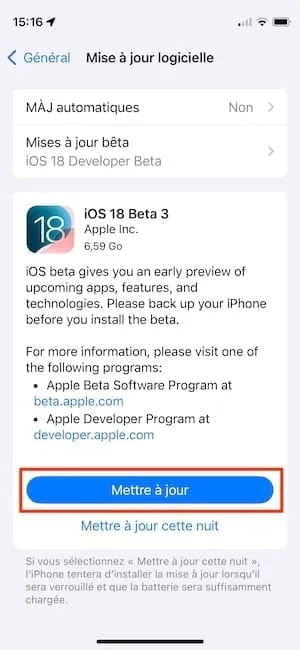 mise a jour iOS 18 beta 3