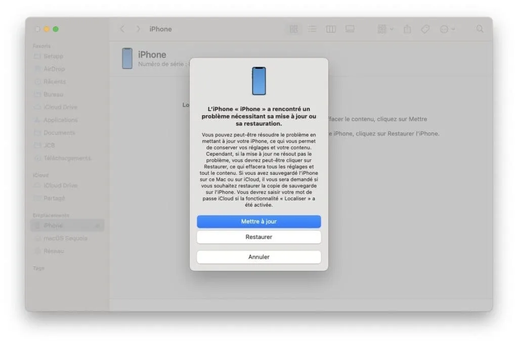 restaurer iphone mac finder