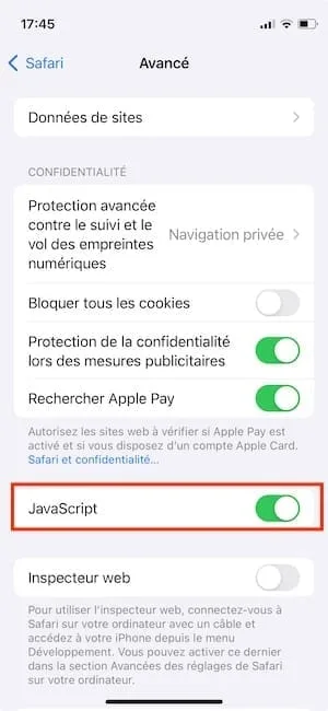 Activer JavaScript safari iphone