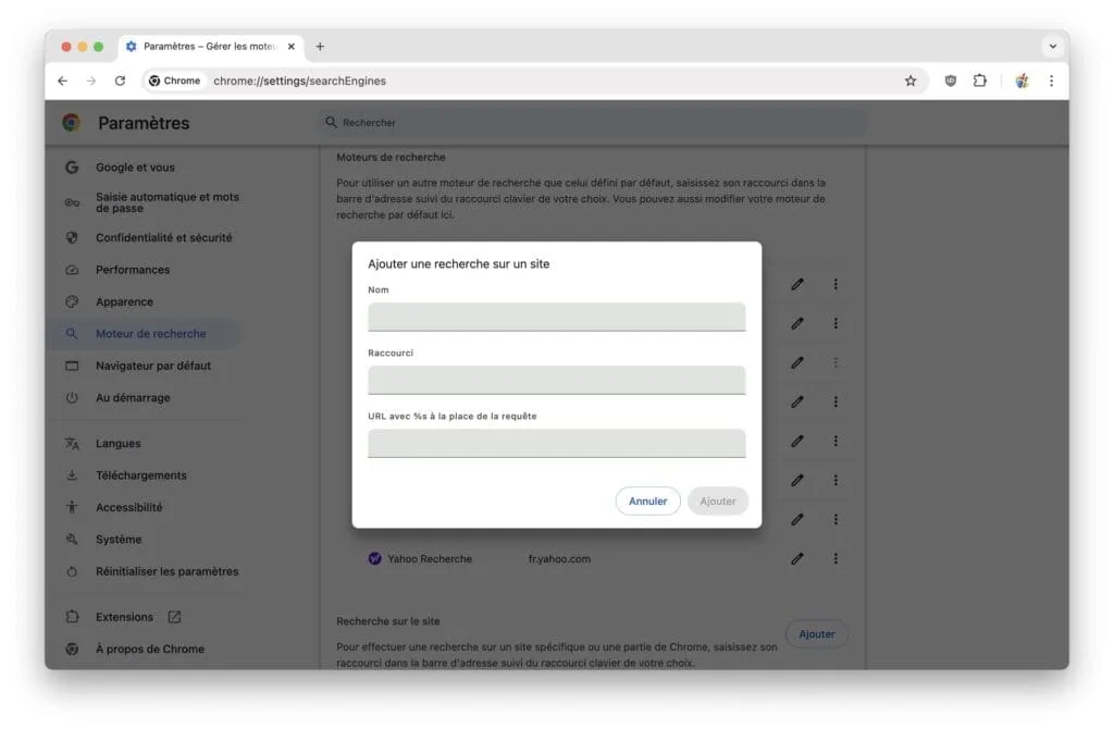 Ajouter une recherche sur un site