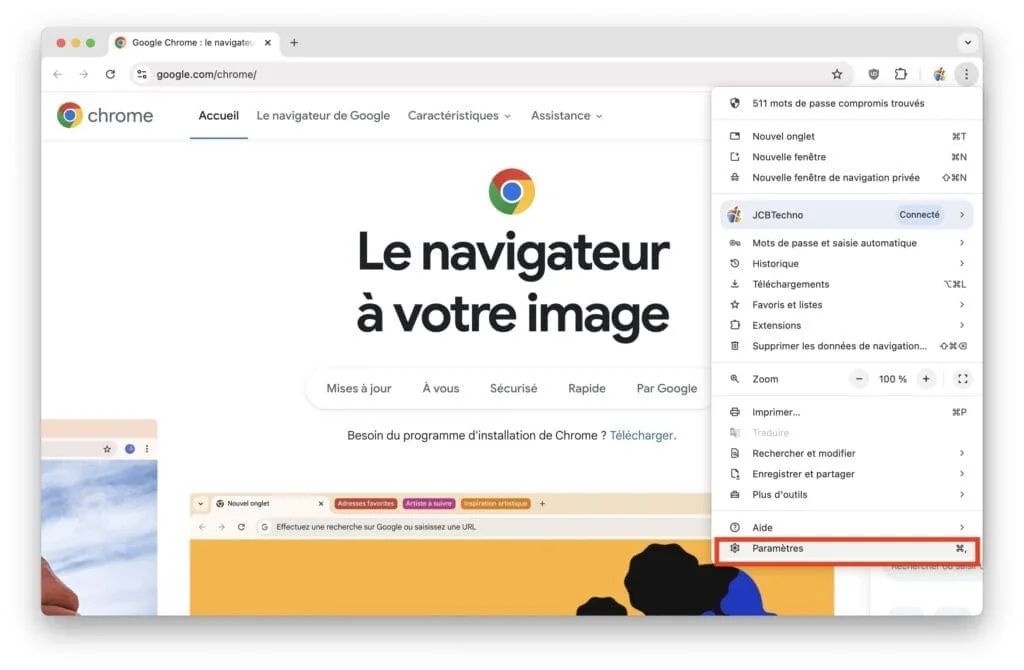 changer le moteur de recherche de Google Chrome sur Mac