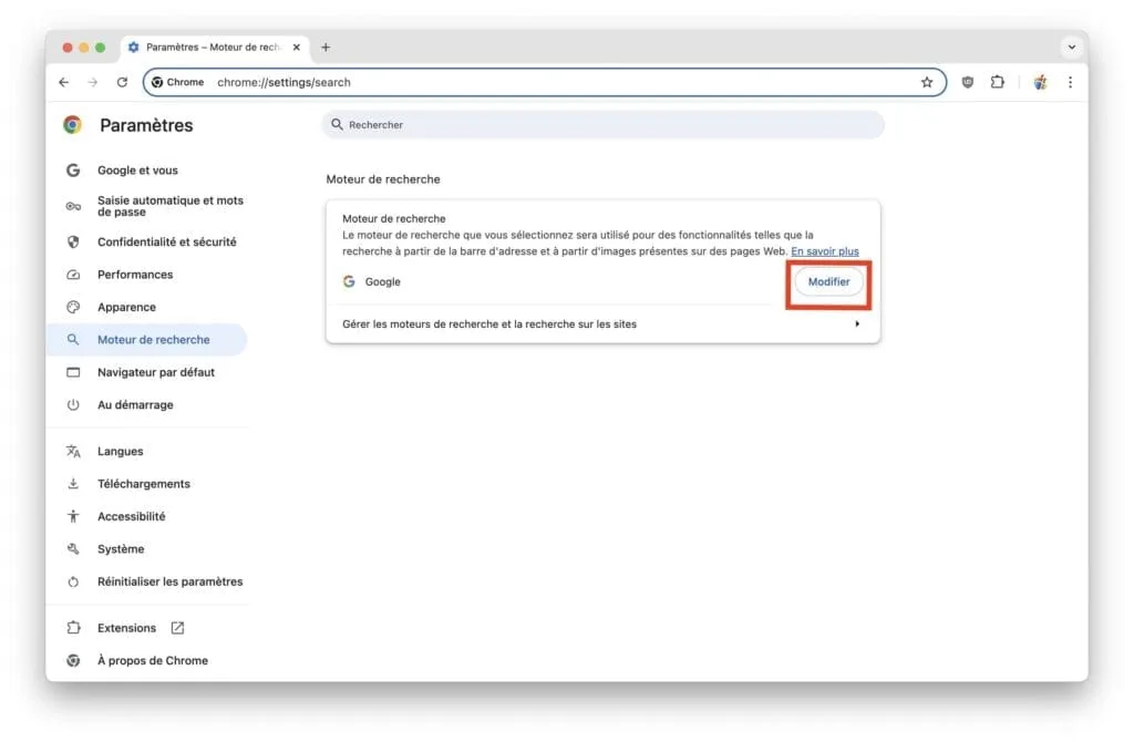 chrome mac moteur de recherche