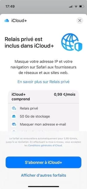 desactiver relais prive safari iphone