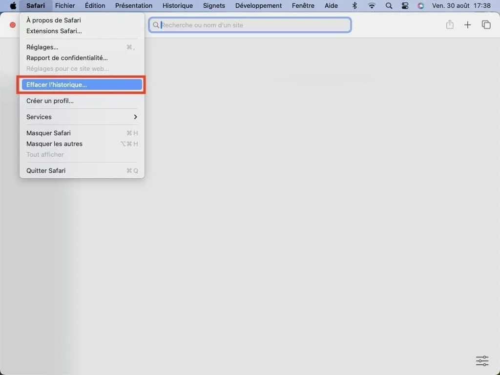 safari effacer historique si probleme de connexion internet