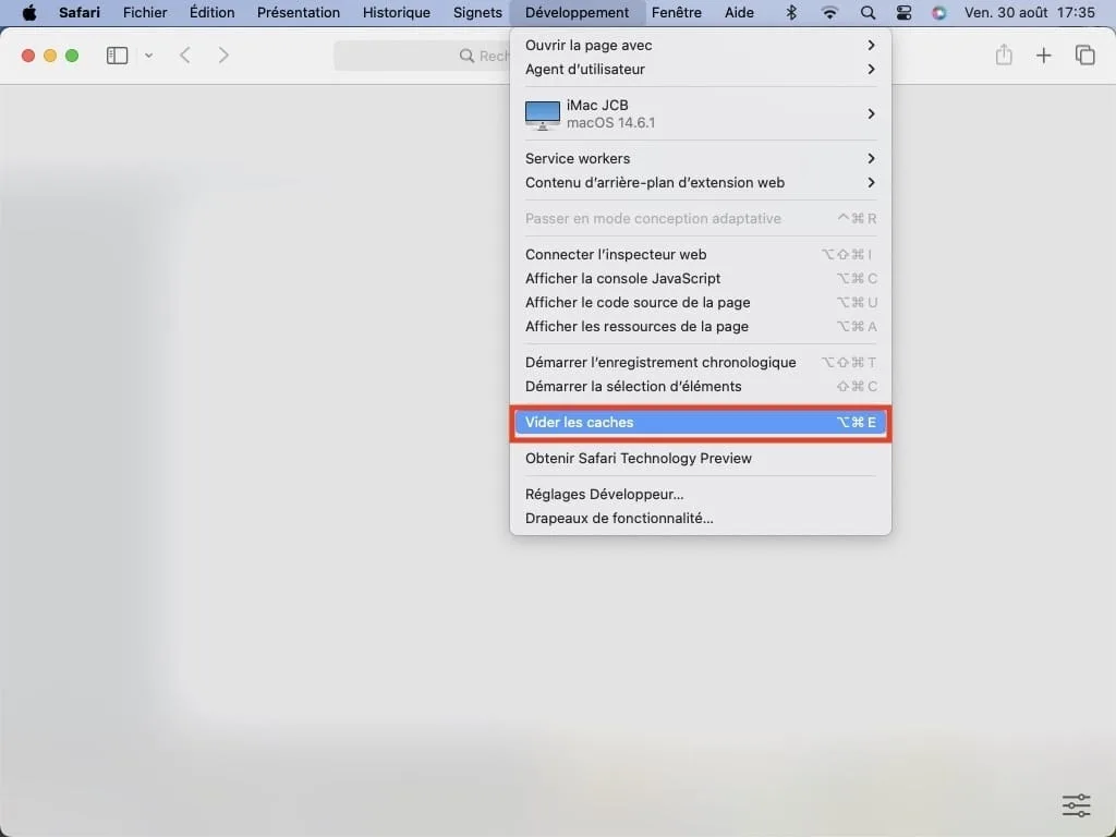 vider les caches safari en cas de problemes de connexion