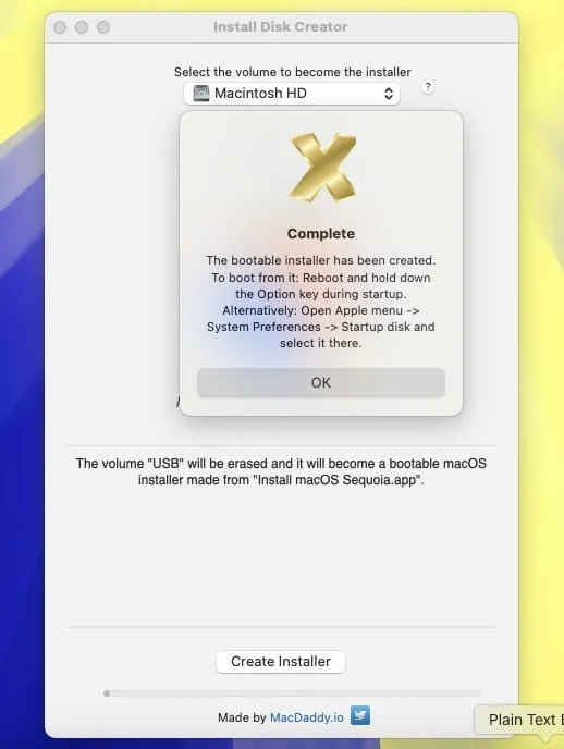 installer macos Sequoia depuis une cle usb