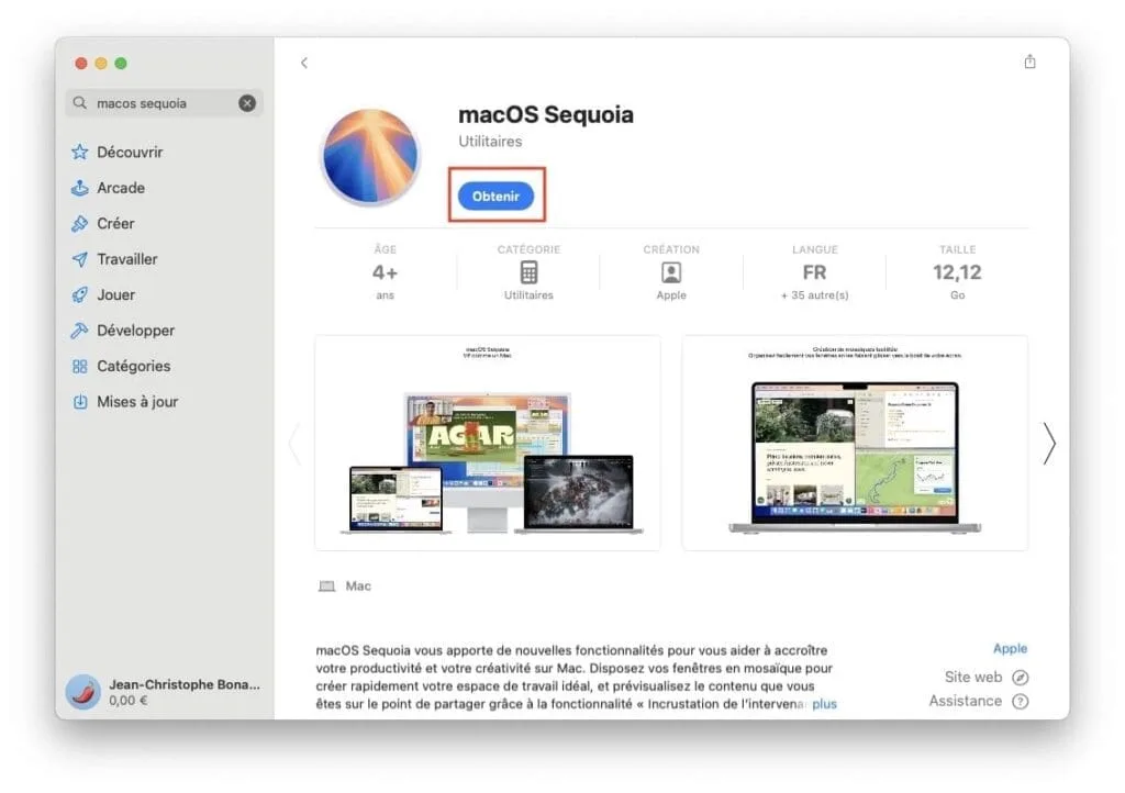 telecharger fichier installation macos sequoia 15