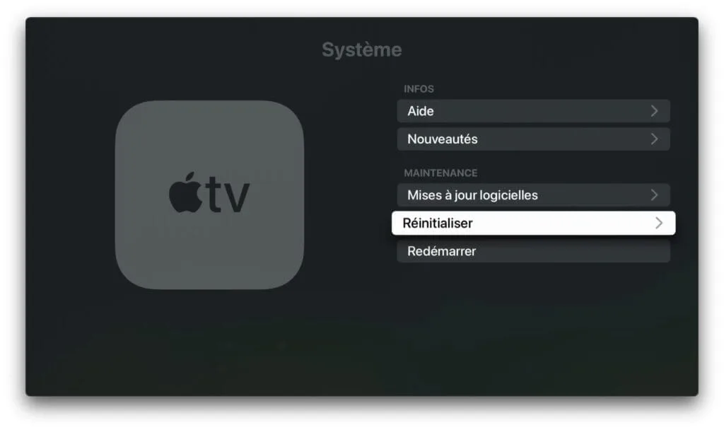 apple tv 4k reinitialiser