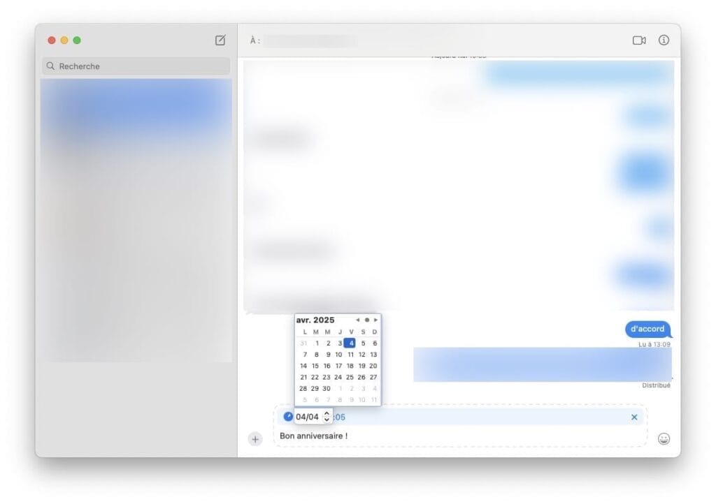 comment programmer envoi message macos sequoia 15