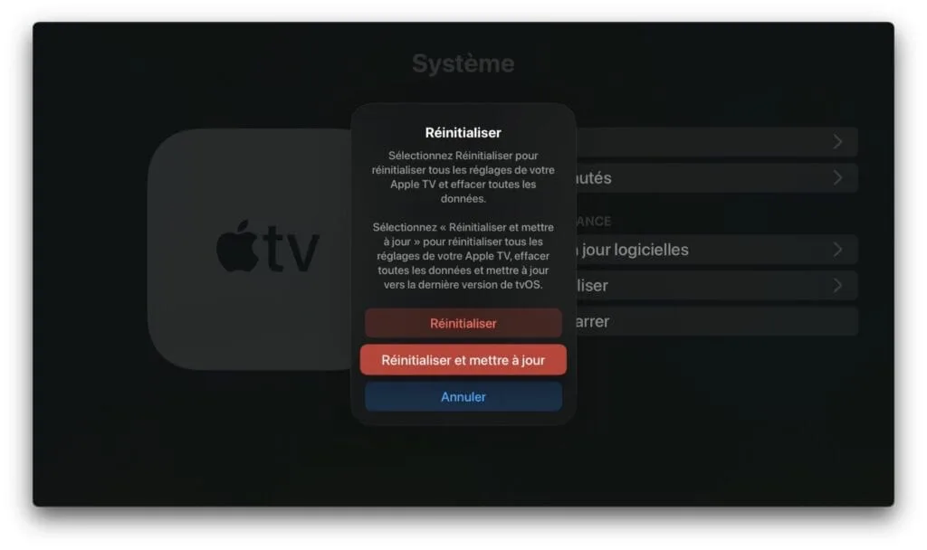 reinitialiser et mettre a jour apple tv