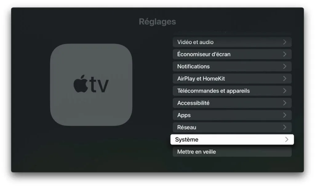 reinitialiser une apple tv reglages systeme